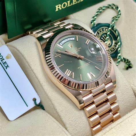 olive face rose gold presidential rolex|rolex olive green day date.